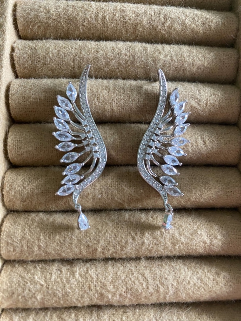 Silver Crystal Wing Drop Earrings - Elegant Women Jewelry
